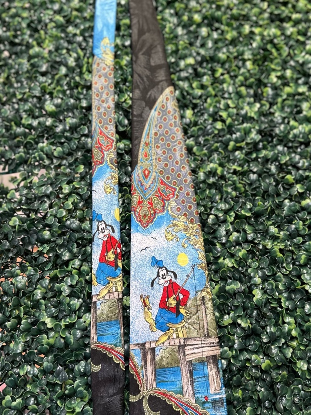 Playful Cartoon Print Silk Necktie in Blue, Red, Black